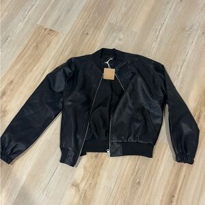 Black Faux Leather Bomber Jacket
